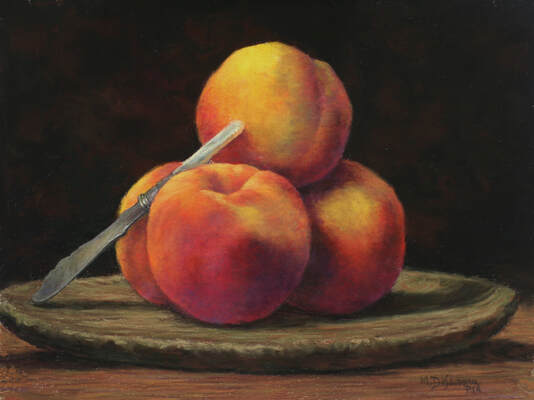 Peaches Still life Painting by Mally DeSomma