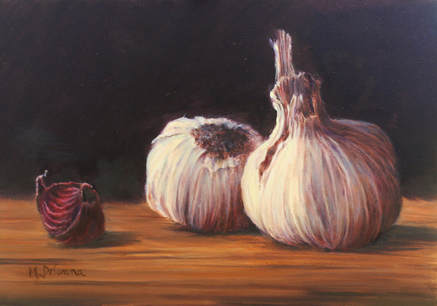 Garlic Still Life Painting by Mally DeSomma