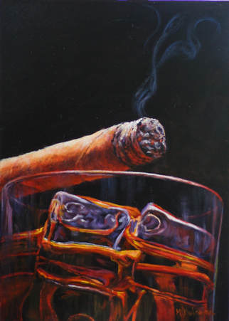 Cigar and brandy painting by Mally DeSomma