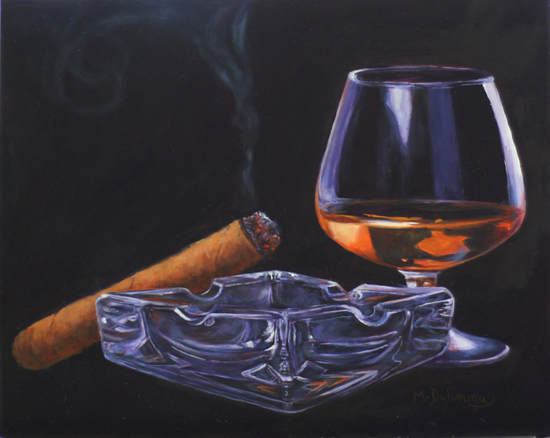 cigar and brandy painting by Mally DeSomma