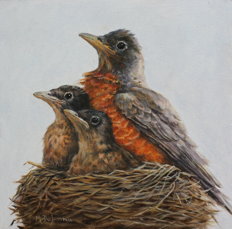 Mother Robin and babies painting by Mally DeSomma